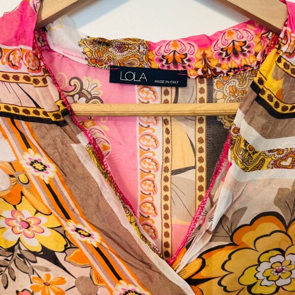 LOLA Italian Silk Blend Floral Blouse - L - Picture 2 of 6